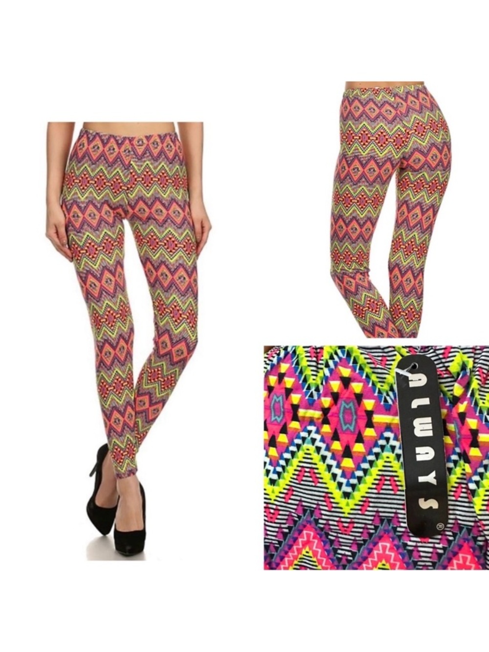 ALWAYS Buttery Soft Geometric Print Leggings Multicolor OS (0–6) Stretch NWT